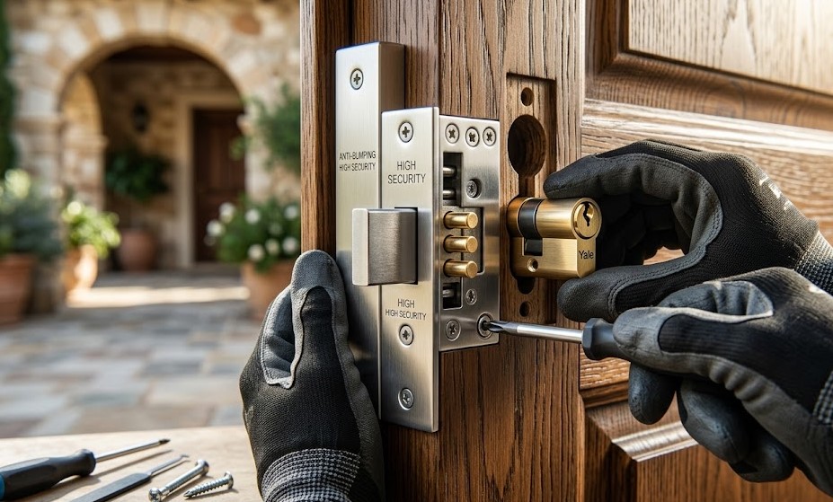 Instalación de cerradura de alta seguridad en puerta de chalet en Mira-sol